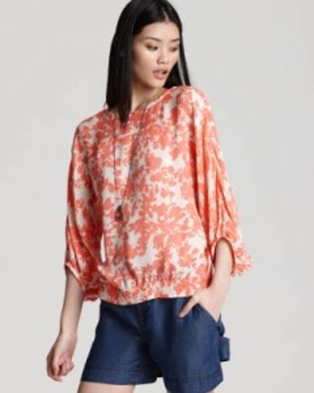 PIPPA PEON FLORAL SILK LONG SLEEVE TOP BLOUSE Sz. 0